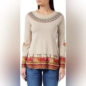 🆕 DESIGUAL Floral Paisley Embroidered Knit Sweater